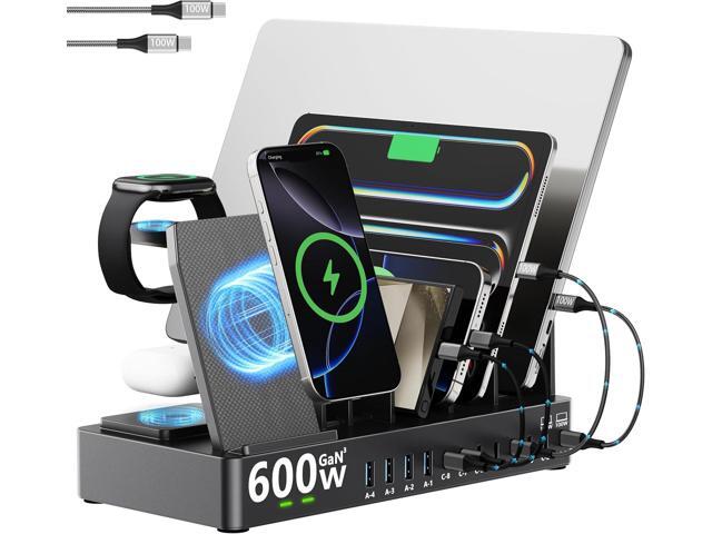 600w Charging Station for Multiple Devices, 15 in 1 Wireless Charger with 2pack 100w USB C Charger Cable, Dual 100w USB C Tablet Charging Station...