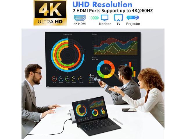 Surface Pro 11 Accessories Docking Station with Dual 4K@60Hz HDMI, USB-C Thunerbolt 4 (Display+Data+100W Charging), 2 USB 3.0, SD/TF, 3.5mm Mic,...