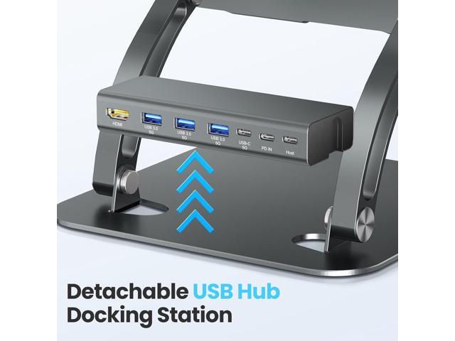 tounee Laptop Stand with Detachable USB-C Hub, 100W PD Charging, 4K@60Hz HDMI, 3 USB Ports, Ergonomic Laptop Holder Docking Station for 10-17'...