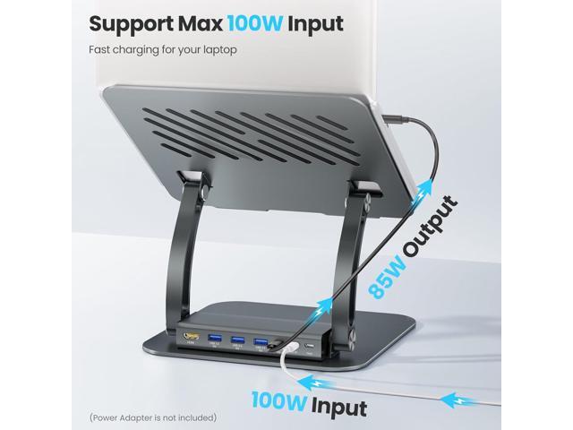tounee Laptop Stand with Detachable USB-C Hub, 100W PD Charging, 4K@60Hz HDMI, 3 USB Ports, Ergonomic Laptop Holder Docking Station for 10-17'...