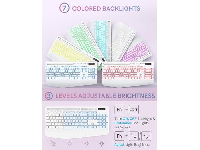 Trueque Wireless Keyboard and Mouse Combo with 7 Colored Backlits, Wrist Rest, Rechargeable Ergonomic Keyboard with Phone Holder, Silent Lighted...