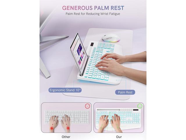 Trueque Wireless Keyboard and Mouse Combo with 7 Colored Backlits, Wrist Rest, Rechargeable Ergonomic Keyboard with Phone Holder, Silent Lighted...
