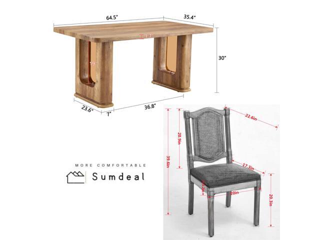 Sumdeal,5/7-piece,64.5-inch dining and chair set, featuring a modern wood-grain dining table and beige/grey upholstered farmhouse-style,French...