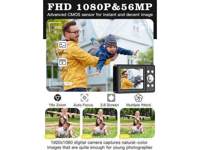 Hoegoa Kids Digital Camera 56MP FHD 1080P 16X Zoom, Anti-Shake, 32GB TF Card,2 Batteries,Lanyard,Pocket-Size Mini Camera for Boys Girls...