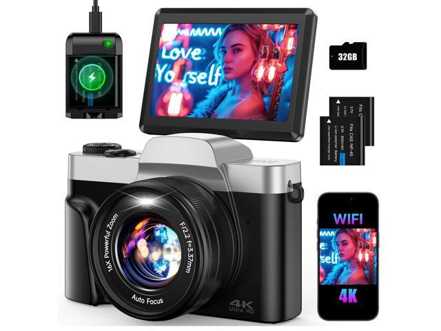 Hoegoa 4K 64MP WiFi Vlogging Camera 3' 180° Flip Screen, 16X Zoom, Anti-Shake, 2 Batteries & Charger, Compact Travel 4K Digital Camera for...