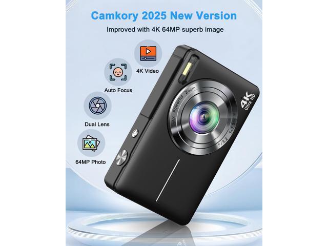 Hoego 4K Digital Camera 64MP WiFi Vlogging Cam 3' 180° Flip Screen, 16X Zoom, Anti-Shake, Flash, 32GB Card, 2 Batteries & Charger, Compact...