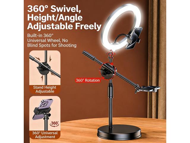 Hoegoa Pro Desktop Phone Shooting Stand with 16cm Tri-color Beauty Light & Bluetooth Remote for Food Photography, Online Classes, Vlog, and Live...