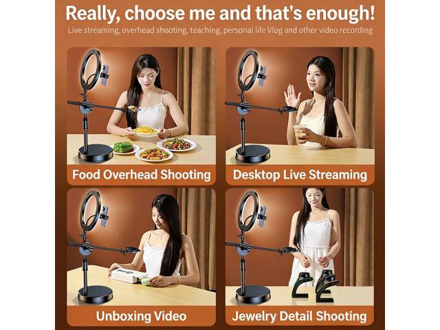 Hoegoa Pro Desktop Phone Shooting Stand with 16cm Tri-color Beauty Light & Bluetooth Remote for Food Photography, Online Classes, Vlog, and Live...