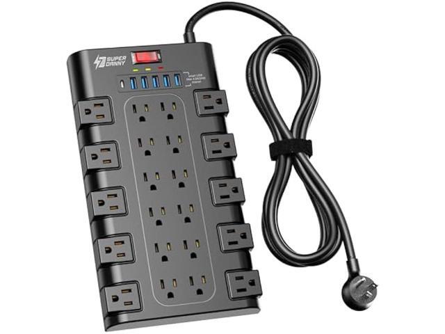 Power Strip, SUPERDANNY Surge Protector with 22 AC Outlets and 6 USB Charging Ports, 1875W/15A, 2100 Joules, 6.5Ft Flat Plug Heavy Duty Extension...