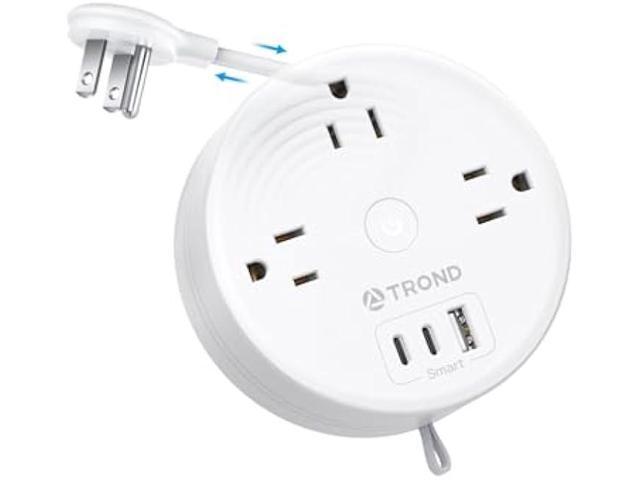 TROND Travel Power Strip - Retractable Extension Cord 5ft Ultra Thin Flat Plug, Retractable Power Strip with 3 AC Outlets 3 USB Ports (2 USB C),...