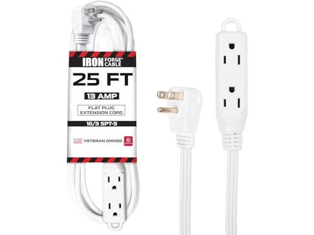 Iron Forge Cable 25 ft Flat Plug White Extension Cord with 3 Outlets - 16/3 SJTW 3 Prong Indoor Extension Cord with Multiple Outlets