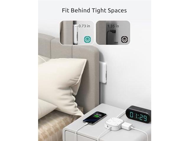 Outlet Cover Extension Cord Short 3ft, NUTICT Flat Plug Power Strip with 8 Outlets & 3 USB-C & 1 USB-A Port, 13A/1625W, 1440J Surge Protector,...