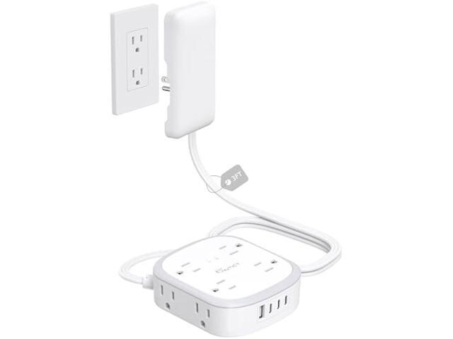Outlet Cover Extension Cord Short 3ft, NUTICT Flat Plug Power Strip with 8 Outlets & 3 USB-C & 1 USB-A Port, 13A/1625W, 1440J Surge Protector,...