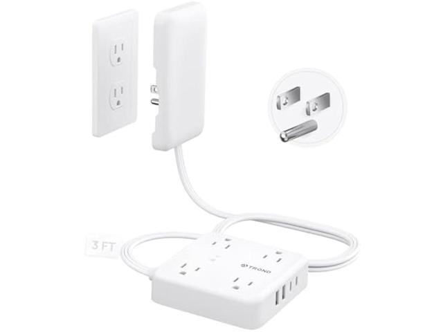TROND Flat Plug Power Strip with Outlet Cover - 3ft Extension Cord with Multiple Outlets and 4 USB Ports, Mountable Surge Protector Outlet...