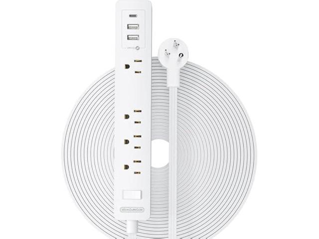 NTONPOWER Long Extension Cord 25 Ft, Flat Extension Cord Under Carpet, Power Strip Long Cord, Wall Mount Power Strip with 4 Outlets 2 USB A + USB...