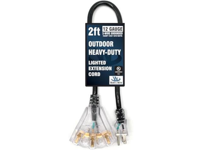 2 ft Outdoor Extension Cord Waterproof - 12 Gauge Heavy Duty Extension Cord Splitter - Lighted Outdoor Extension Cords with Multiple Outlets -...