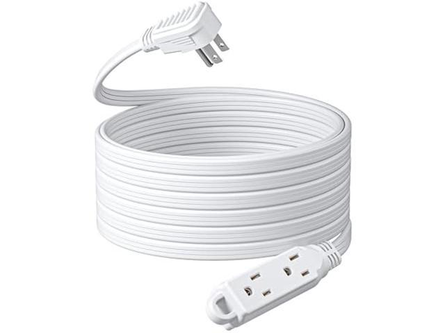 DEWENWILS 3 Outlet Extension Cord with Flat Plug, 25 FT 16/3 Awg Grounded Power Cable for Indoor Use, SPT-3 Cord, White, ETL Listed, 1 Pack