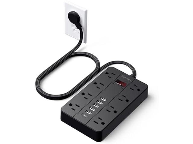 Power Strip with USB Ports, HUNIAN 5 Ft Extension Cord Flat Plug with 8 Outlets, 6 USB Charger(1 USB C Port), Indoor Desk Charging Station Surge...