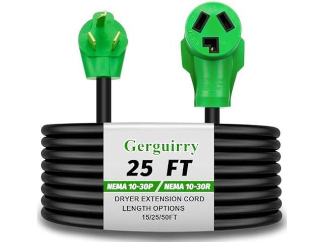 Gerguirry 3 Prong 25 Feet Dryer Extension Cord, 30 Amp NEMA 10-30P to 10-30R Heavy Duty Cord, Use for Dryer Power Extension and Level 2 EV...