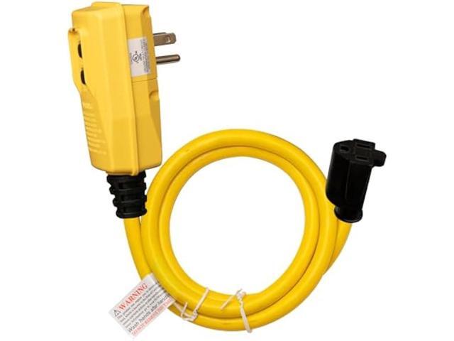 AIDA 3FT Auto Reset 12/3 Gauge SJTW Heavy Duty GFCI Extension Cord with 3 Prong Grounded Plug, 15 AMP Yellow Outdoor Extension Cable with LED...