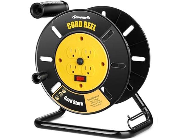 DEWENWILS Extension Cord Storage Reel with 4-Grounded Outlets, Heavy Duty Open Cord Reel for 12/3,14/3,16/3 Gauge Power Cord, Hand Wind...