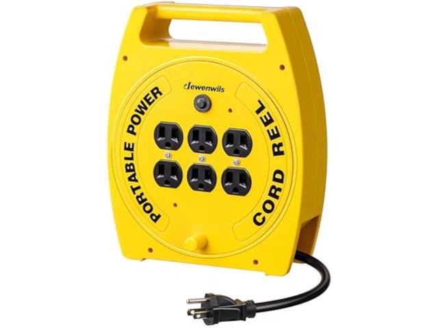 DEWENWILS 6 Outlets Extension Cord Reel, 30FT SJTW 16/3C Power Cord, Hand Wind Retractable, Overload Protection, 13 Amp Circuit Breaker, Yellow,...