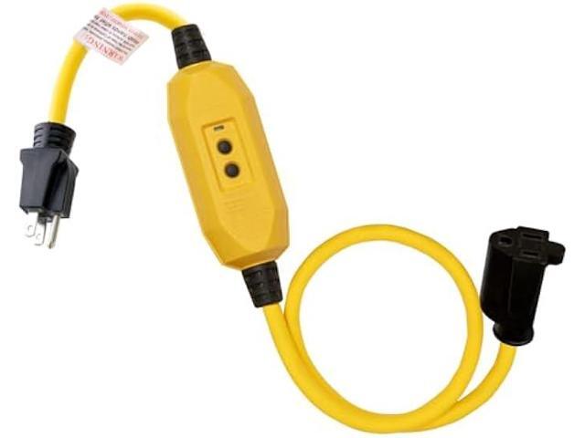 AIDA 2FT Auto Reset 12/3 Gauge SJTW Heavy Duty GFCI Extension Cord with 3 Prong Grounded Plug, 15 AMP Yellow Outdoor Extension Cable with LED...