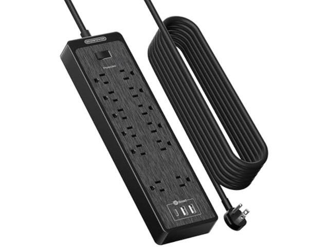 NTONPOWER Flat Plug Extension Cord 25 Ft, Surge Protector Power Strip with 12 Outlets(2 Widely Space) 3 USB, Overload Protection Switch, 2100...