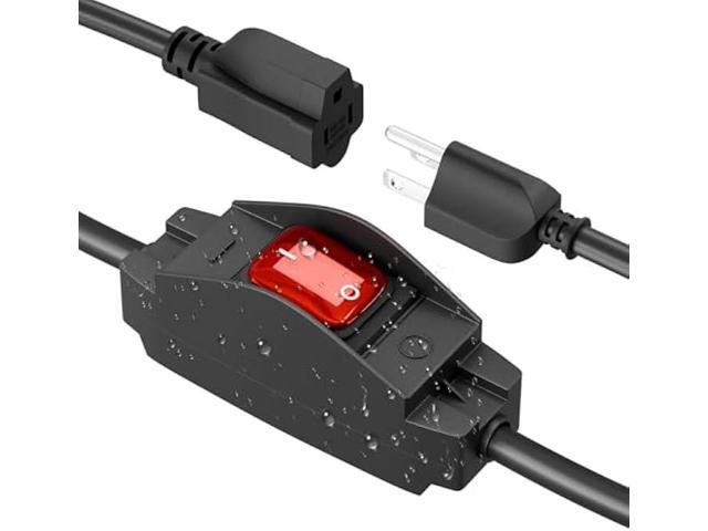 FIRMERST 1875W Outdoor Extension Cord with Switch Waterproof Black 3 Feet
