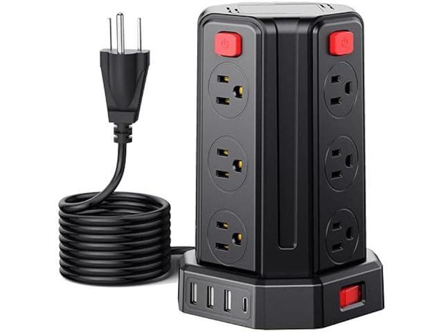 Power Strip Surge Protector, 10 Ft Extension Cord with 12 AC Multiple Outlets 4 USB (1 USB C), SMALLRT Power Tower Desktop Charging Station (Black,...