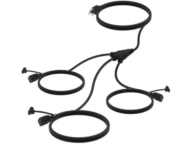 EP Outdoor Extension Cord 1 to 3 Splitter, Max 6ft End to End (12FT Total), 3 Prong Outlets Plugs, 16/3 SJTW Weatherproof Wire for Christmas...