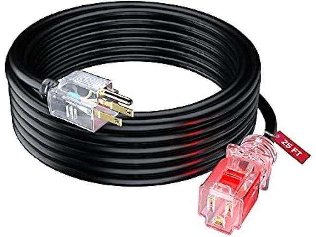 Maximm 25 Ft Black Extension Cord, Heavy Duty 3-Prong Outdoor Power Cable, Lighted with Lock, ETL Listed for Contractors