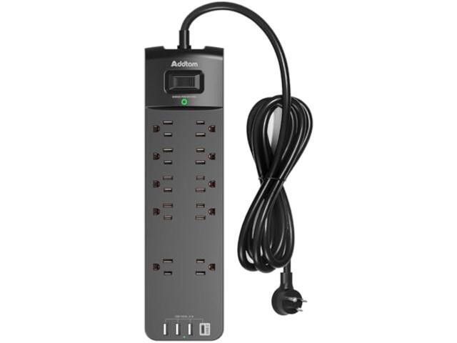 Power Strip - Addtam Surge Protector with 10 Outlets and 4 USB Ports, 6 Feet Extension Cord with Flat Plug, 2700 Joules, ETL Listed, Black