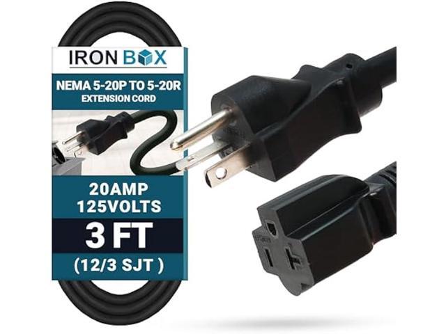 IronBox Electric NEMA 5-20P to 5-20R Extension Cord - 20A, 125V, 12/3 SJT Jacket - Heavy Duty Outdoor Generator Cords & Plugs - UL Listed Extension...