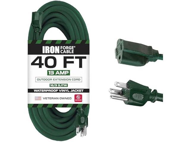Iron Forge Cable 40 Foot Outdoor Extension Cord - 16/3 SJTW Durable Green Extension Cable with 3 Prong Grounded Plug for Safety - Great for...