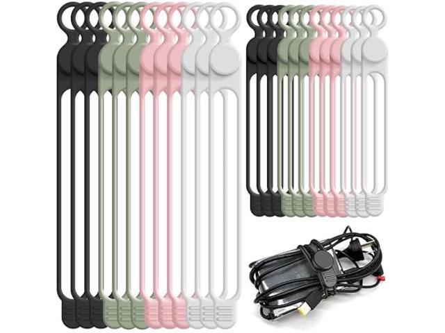 Nearockle Silicone Cable Ties Cord Organizer for Cable Management, 24PCS 4.2 and 7.1 Reusable Cable Organizer Electronic Accessories for Home,...