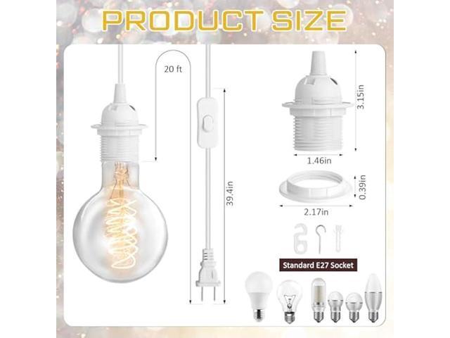 Reginary 6 Pieces Hanging Light Cord Kit Lantern Bulb Cord Cable Extension Plug in Pendant with in-line On/Off Switch E27 Socket Lamp Kit for DIY...