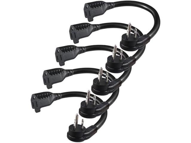 [5 Pack] Flat Plug Short Power Extension Cord - 6inch Black Low Profile Flat Head 3 Prong Grounded Indoor Extension Cord,16AWG 13amp Household...