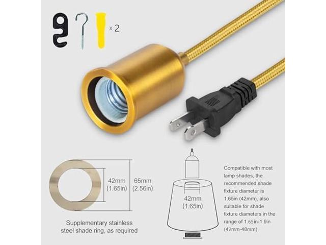 Hanging Lights with Plug in Pendant Cord Switch Golden Light Bulb Socket with Cord Industrial Extension Rope DIY lamp Replacement Pendant Light kit...