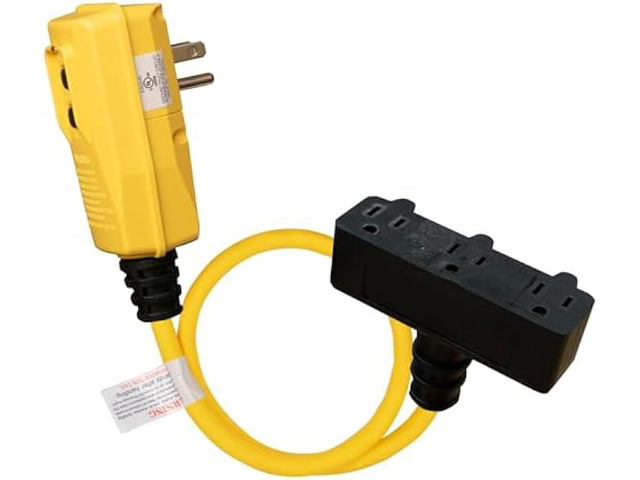 AIDA 2FT Auto Reset 12/3 Gauge SJTW Heavy Duty GFCI Extension Cord with 3 Prong Grounded Plug, 15 AMP Yellow Outdoor Extension Cable with LED...