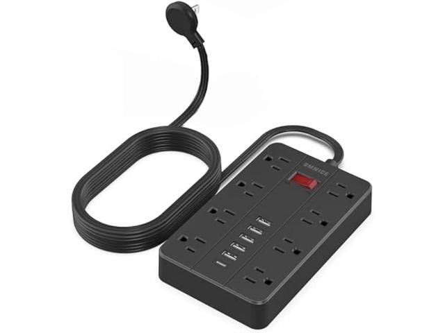 10 Ft Extension Cord Surge Protector, SMNICE 8 Widely Spaced Outlets and 6 USB (1 USB C) Charging Ports Flat Plug Power Strip, Desktop Power Cord...