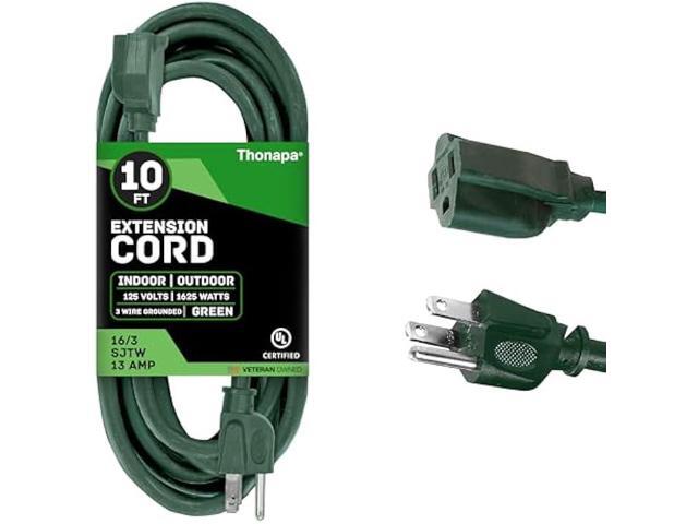 13 Amp Outdoor Extension Cord 10 ft, 16/3 SJTW 10ft Green Extension Cord 3 Prong, Weatherproof for Outdoor Lights, Landscaping & Lawn - US Veteran...