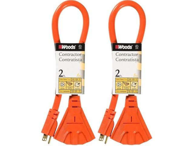 Woods 990824 Cord Set, 12/3 2' STW Orange 3 Outlet, 2-Foot, 2 Foot (Pack of 2)