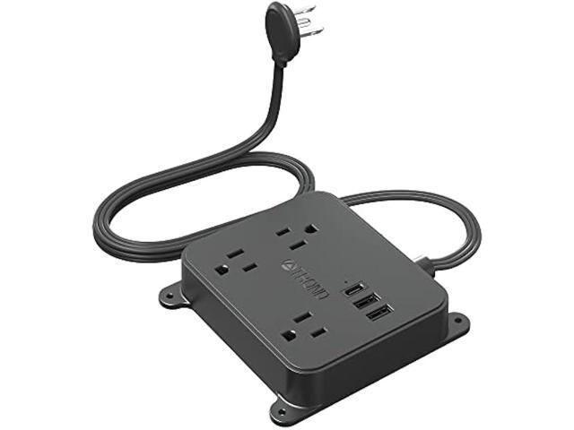 TROND Ultra Thin Flat Extension Cord, Flat Plug Power Strip with 3 USB Charger, 3 AC Outlets Desktop Charging Station, Wall Mount Low Profile Power...