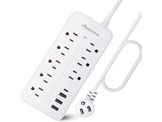 15FT Surge Protector Power Strip Extension Cord with USB C, Flat Plug Power Strip with Long Cord,8 Outlets and 4 USB Port,1700J Wall Mount Desk...
