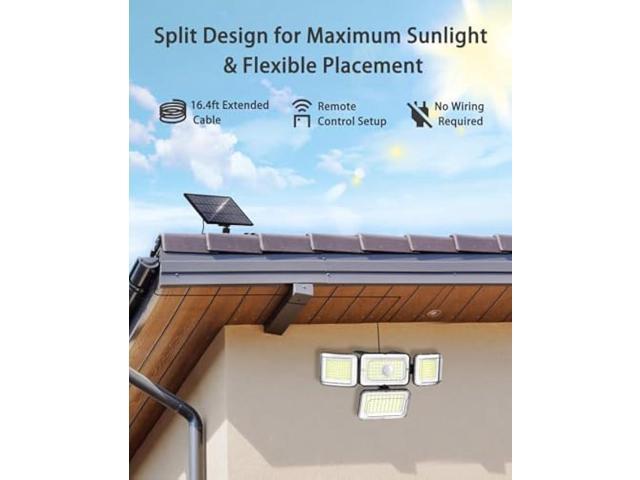 CLAONER Solar Outdoor Lights Motion Sensor 3500LM 288 LED Solar Security Lights with Remote Control IP67 Waterproof 4 Heads Solar Flood Lights with...