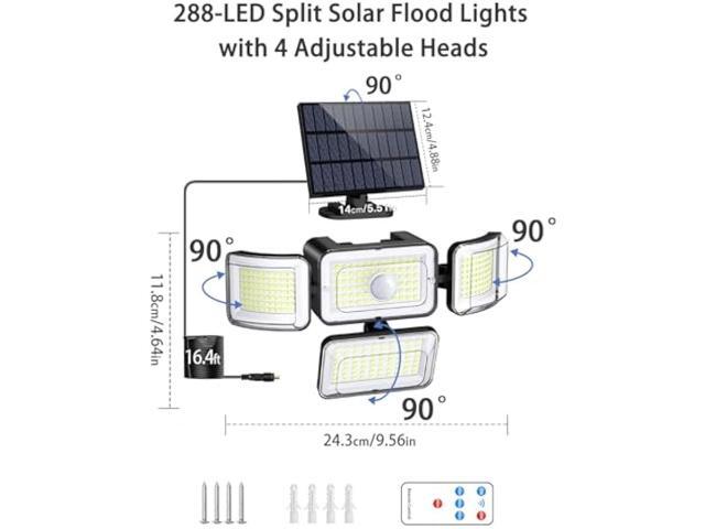 CLAONER Solar Outdoor Lights Motion Sensor 3500LM 288 LED Solar Security Lights with Remote Control IP67 Waterproof 4 Heads Solar Flood Lights with...