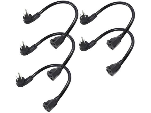 [5 Pack] Flat Plug Short Power Extension Cord - 8inch Low Profile Flat Plug 3 Prong Grounded Indoor Extension Cord, Rated for 13AMP,16AWG Heavy...