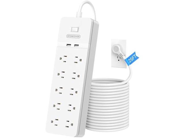 25 Ft Extension Cord ETL, NTONPOWER 2100J Surge Protector Power Strip with 10 AC Spaced Outlets 2 USB Ports, 1875W/15A Overload Protection, Wall...