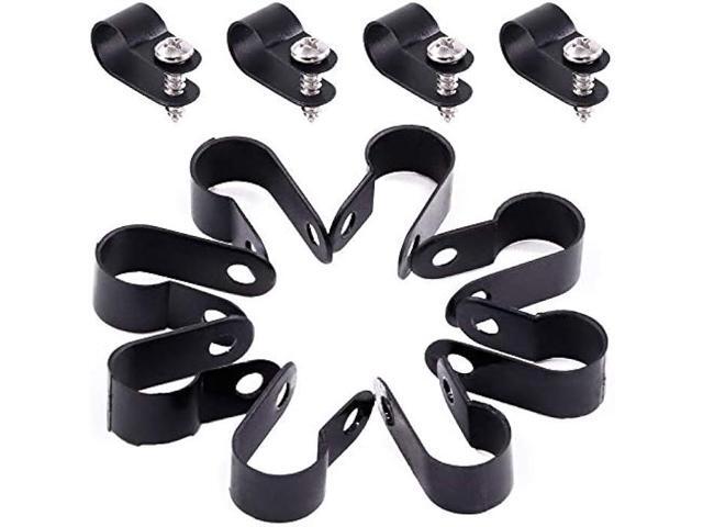 Hilitchi 120Pcs Plastic Cable Clamp R Type Screw Mounting Cord Fastener Cable Clips with Screws for Wire Management Cable Conduit (3/8, Black)
